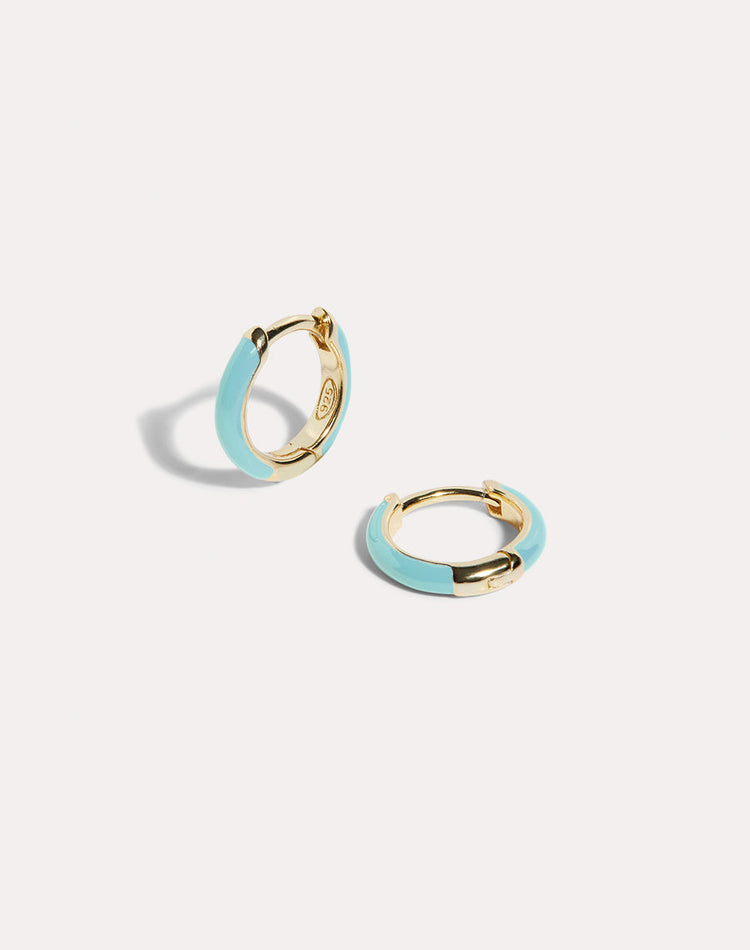 Aqua Enamel Gold Hoop Earrings